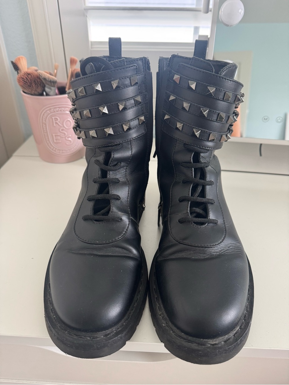 Valentino Calfskin Rockstud Ankle Boots Black